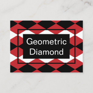 Tarjeta De Visita Diamante geométrico blanco y negro sobre fondo roj