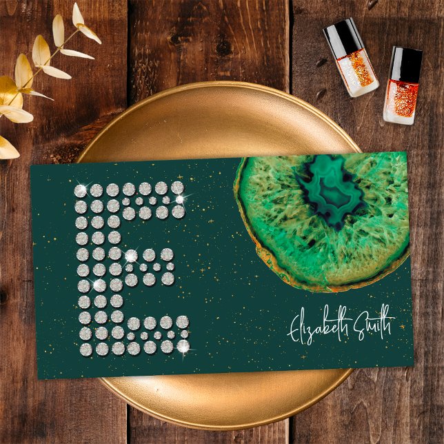 Tarjeta De Visita Diamantes Agante Esmeralda Letra inicial E Monogra (Front)