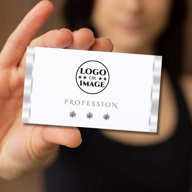 Tarjeta De Visita Diamantes blancos espumosos de plata con logotipo (Subido por el creador)