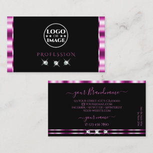 Tarjeta De Visita Diamantes con Logo de Lujo Brillantes Rosa y Negro