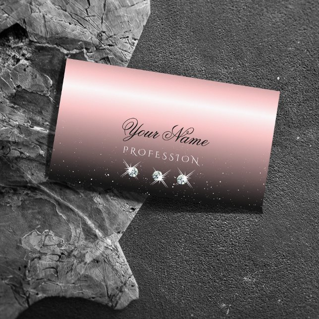 Tarjeta De Visita Diamantes de chispa negra rosa y lujosos (Subido por el creador)