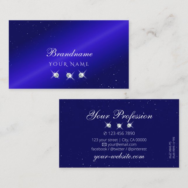 Tarjeta De Visita Diamantes de espuma azul real con estilo (Anverso / Reverso)