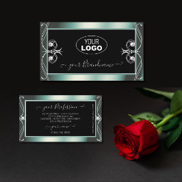 Tarjeta De Visita Diamantes de espuma negros y Verde azulados de con