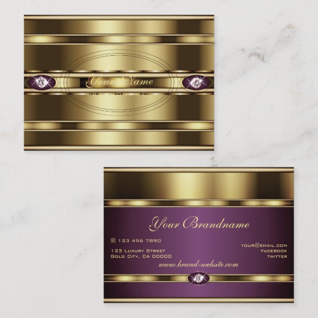 Tarjeta De Visita Diamantes de imitación de lujo Shimmery Gold y Pur (Anverso / Reverso)