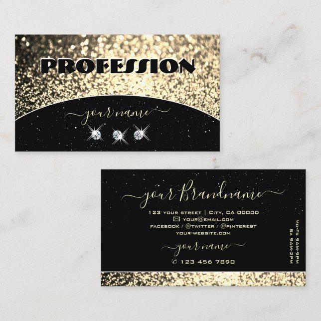 Tarjeta De Visita Diamantes de imitación Purpurinas de lujo Black Go (Anverso / Reverso)