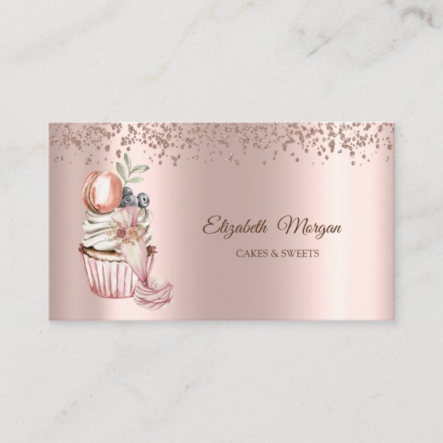 Tarjeta De Visita Diamantes de oro rosa, Cupcake, Dulces, Herramient (Anverso)