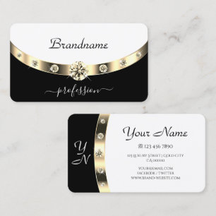 Tarjeta De Visita Diamantes elegantes de oro blanco y negro