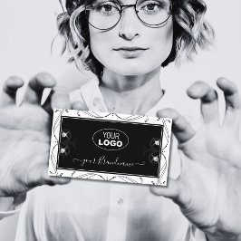 Tarjeta De Visita Diamantes espumosos en blanco y negro añaden logot