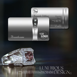 Tarjeta De Visita Diamantes muy elegantes con efecto plateado y logo
