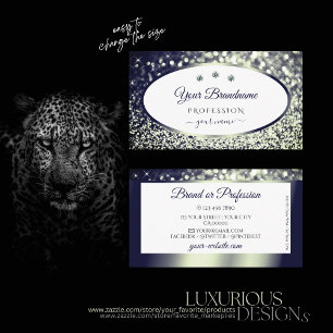 Tarjeta De Visita Diamantes Purpurinas de chispa de plata blanca y a