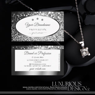 Tarjeta De Visita Diamantes Purpurinas Glamorosos de plata blanca