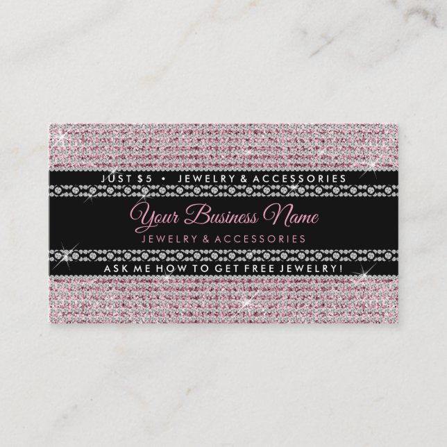 Tarjeta De Visita Diamantes rosados purpurinas (Anverso)