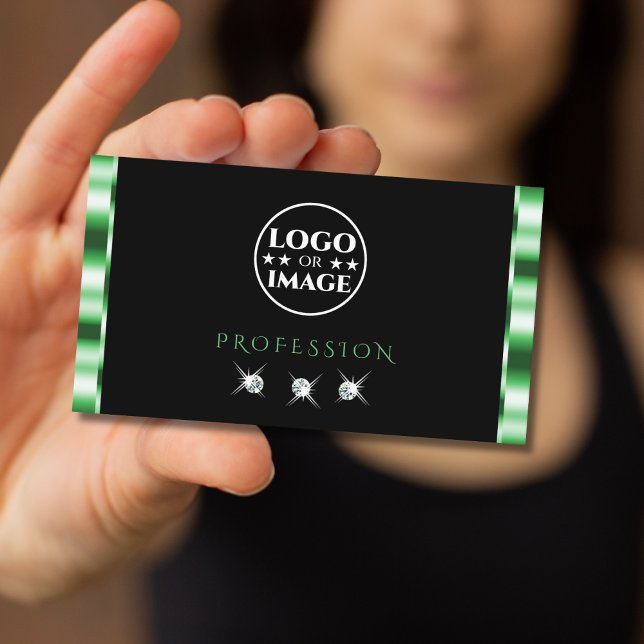 Tarjeta De Visita Diamantes verdes y negros modernos con espuma añad (Subido por el creador)
