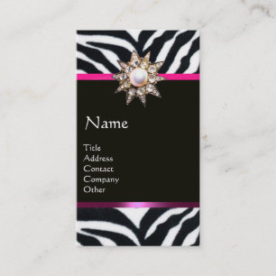 TARJETA DE VISITA DIAMOND STAR PINK BLANCO NEGRO ZEBRA FUR MONOGRAM