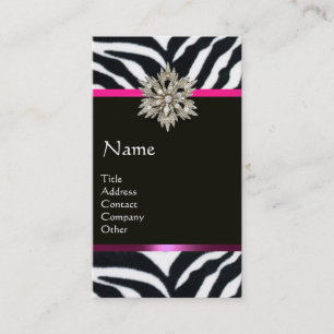 TARJETA DE VISITA DIAMOND STAR PINK BLANCO NEGRO ZEBRA FUR MONOGRAM