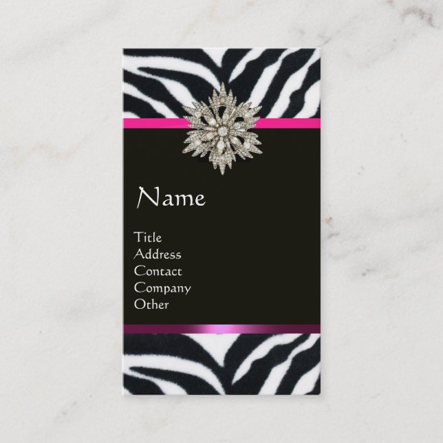 TARJETA DE VISITA DIAMOND STAR PINK BLANCO NEGRO ZEBRA FUR MONOGRAM (Anverso)