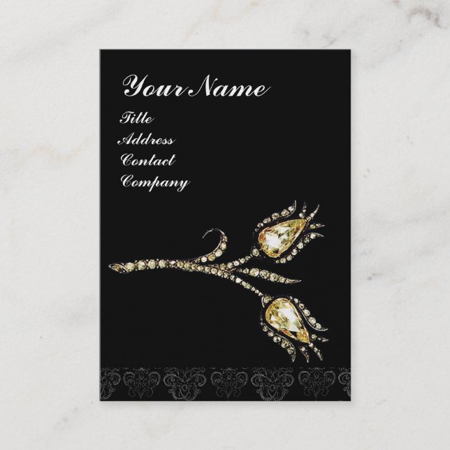 Tarjeta De Visita DIAMOND TULIPS DAMASK MONOGRAM, Perla Blanca Negra (Anverso)