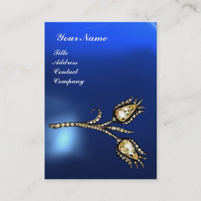 Tarjeta De Visita DIAMOND TULIPS MONOGRAM ,Blue Sapphire Pearl (Anverso)