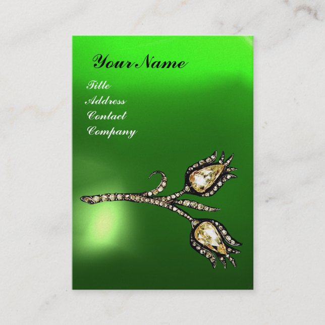 Tarjeta De Visita DIAMOND TULIPS MONOGRAM, Green Emerald Pearl (Anverso)