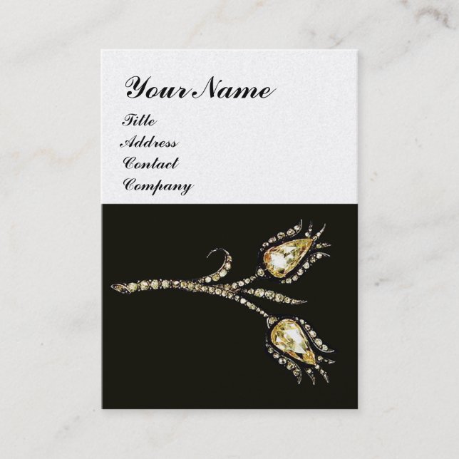 Tarjeta De Visita DIAMOND TULIPS MONOGRAM, Libro de Perla Blanco y N (Anverso)