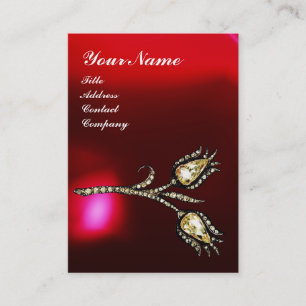 Tarjeta De Visita DIAMOND TULIPS MONOGRAM, Red Burgundy Ruby Pearl