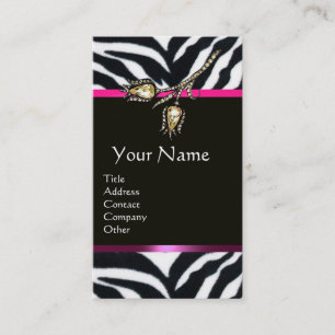TARJETA DE VISITA DIAMOND TULIPS PINK BLANCO NEGRO ZEBRA FUR MONOGRA