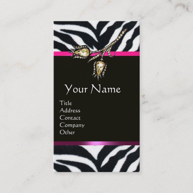 TARJETA DE VISITA DIAMOND TULIPS PINK BLANCO NEGRO ZEBRA FUR MONOGRA (Anverso)