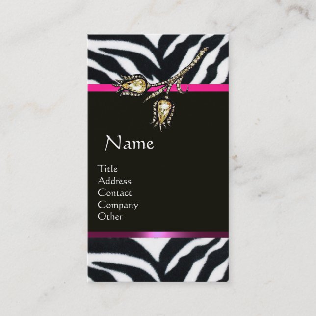 TARJETA DE VISITA DIAMOND TULIPS PINK BLANCO NEGRO ZEBRA FUR MONOGRA (Anverso)