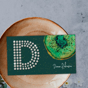 Tarjeta De Visita Diamonds Esmeralda Ágata Inicial Monograma Letra D