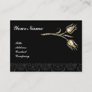 Tarjeta De Visita DIAMONTE TULIPS DAMASK MONOGRAM, negro y blanco
