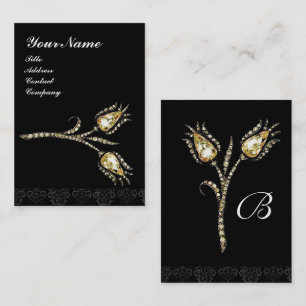 Tarjeta De Visita DIAMONTE TULIPS DAMASK MONOGRAM, negro y blanco