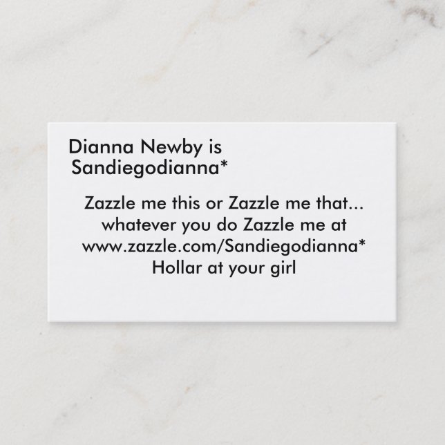 Tarjeta De Visita Diana Newby es, Sandiegodianna*, Zazzle yo thi… (Anverso)
