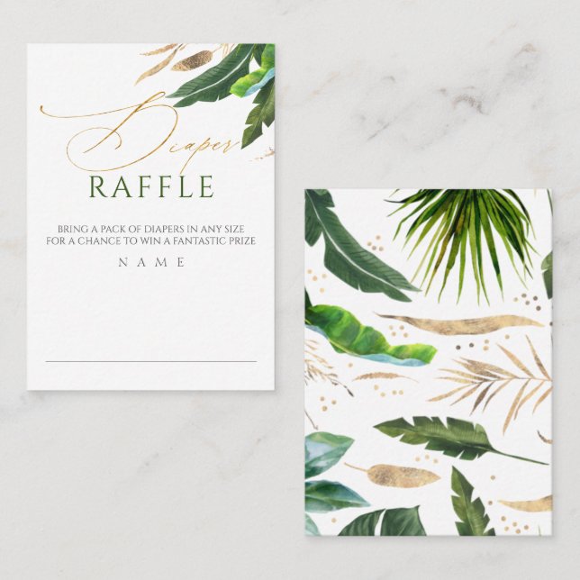 Tarjeta De Visita Diaper Raffle Exotic Foliage Baby Shower (Anverso / Reverso)