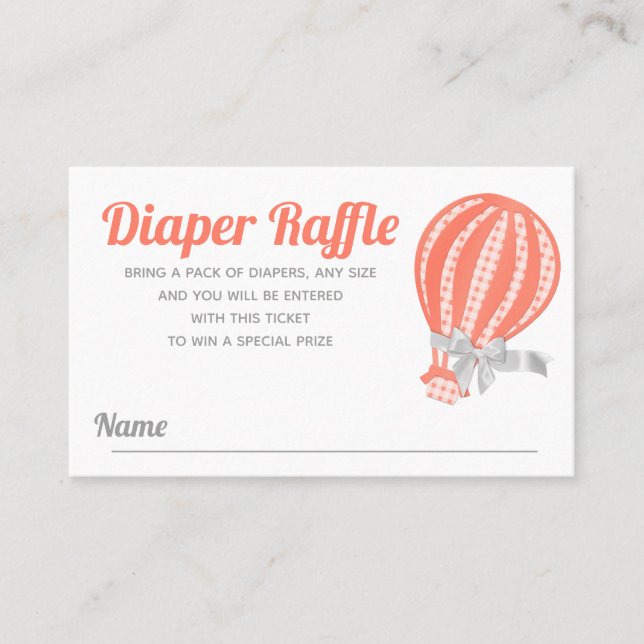 Tarjeta De Visita Diaper Raffle Hot Air Balloon Baby Shower (Anverso)