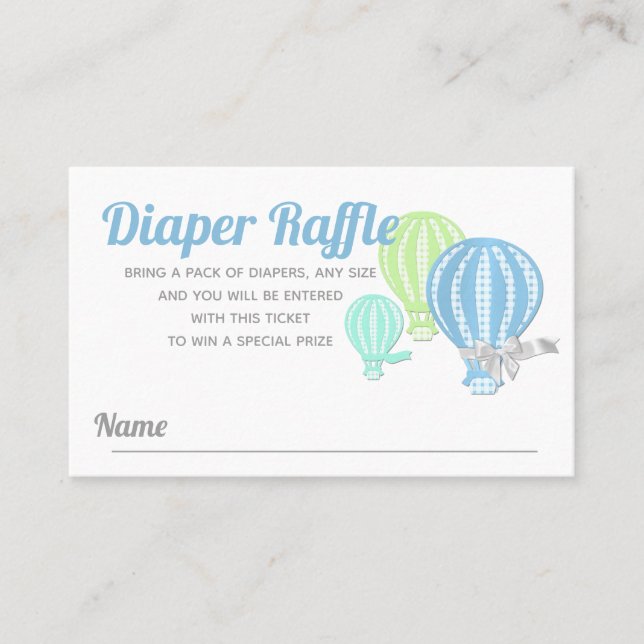 Tarjeta De Visita Diaper Raffle Hot Air Balloon Baby Shower Business (Anverso)