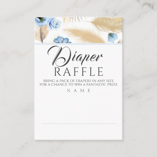 Tarjeta De Visita Diaper Raffle Pampas Grass Dusty Blue Baby Shower (Anverso)
