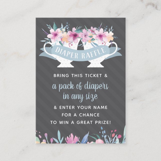 Tarjeta De Visita Diaper Raffle Ticket, Fiesta de té Baby Shower (Anverso)