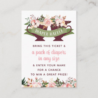 Tarjeta De Visita Diaper Raffle Ticket, Fiesta de té Baby Shower