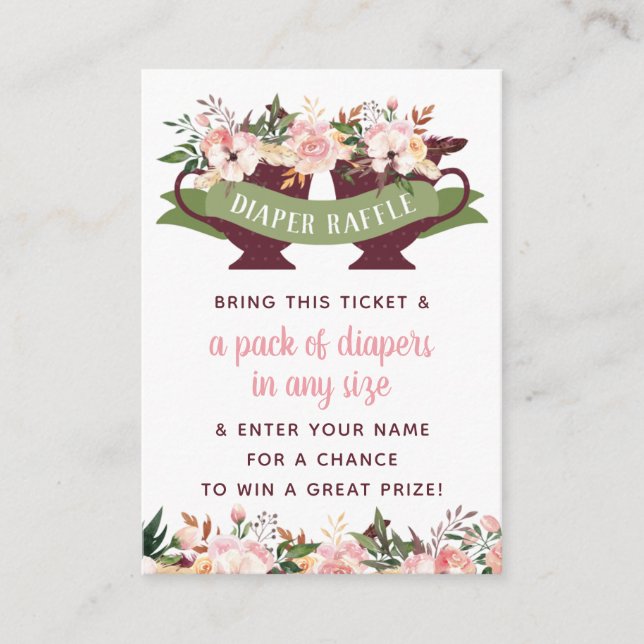 Tarjeta De Visita Diaper Raffle Ticket, Fiesta de té Baby Shower (Anverso)