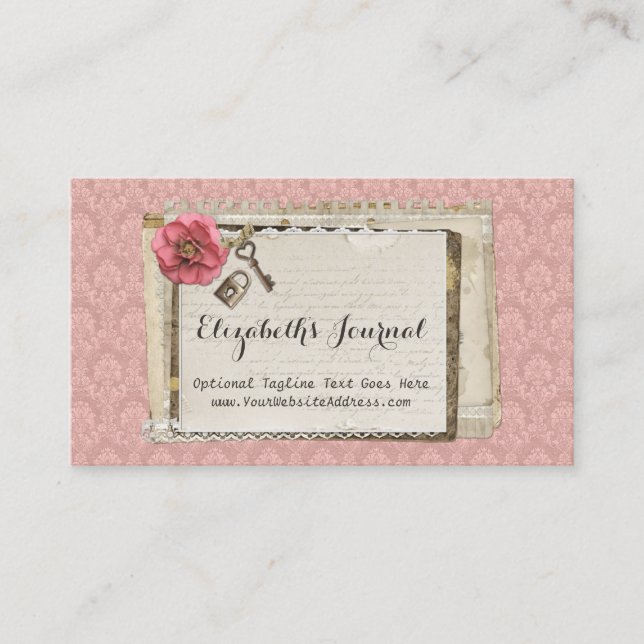 Tarjeta De Visita Diario ruso Shabby Chic Pink Victorian Damask (Anverso)