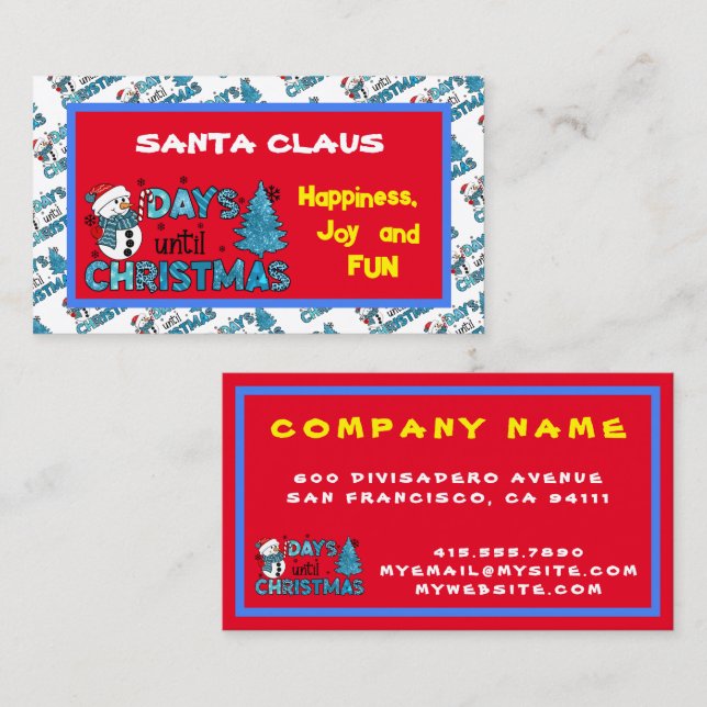 Tarjeta De Visita Días hasta el Personalizar de Navidades (Anverso / Reverso)