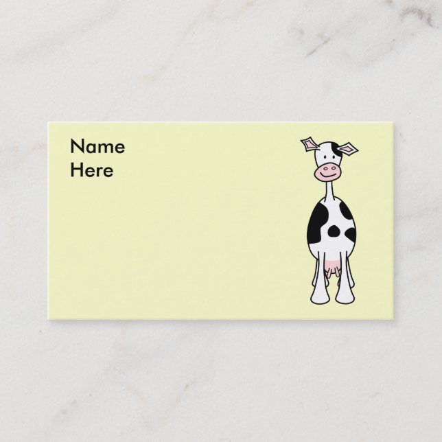 Tarjeta De Visita Dibujo animado blanco y negro de la vaca. Frente (Anverso)