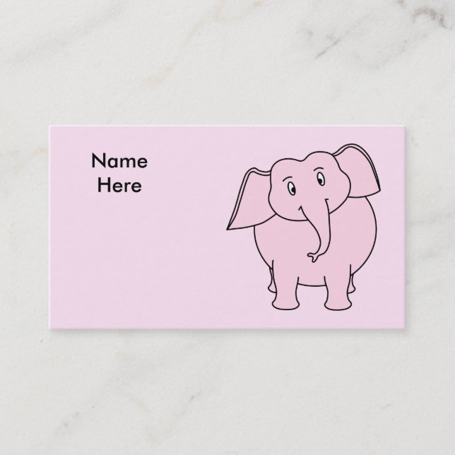 Tarjeta De Visita Dibujo animado de un elefante rosado (Anverso)