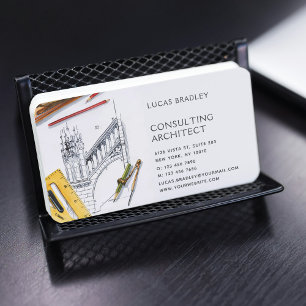 Tarjeta De Visita Dibujo de Construcción Ingeniería Arquitecto Moder