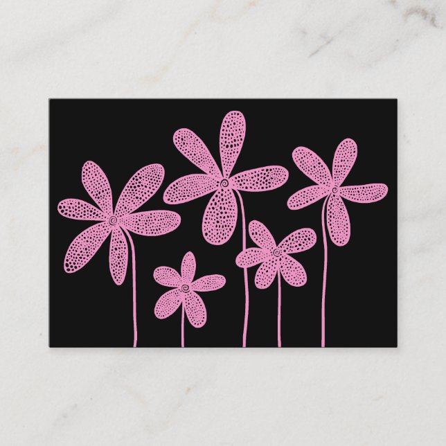 Tarjeta De Visita Dibujo de flores simples - Rosa sobre negro (Anverso)