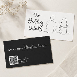 Tarjeta De Visita Dibujo de Línea Pareja RSVP Boda Presupuesto Códig