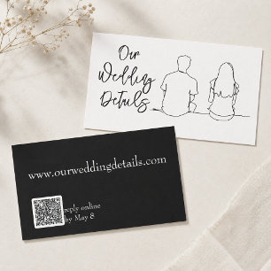 Tarjeta De Visita Dibujo de Línea Pareja RSVP Boda Presupuesto Códig