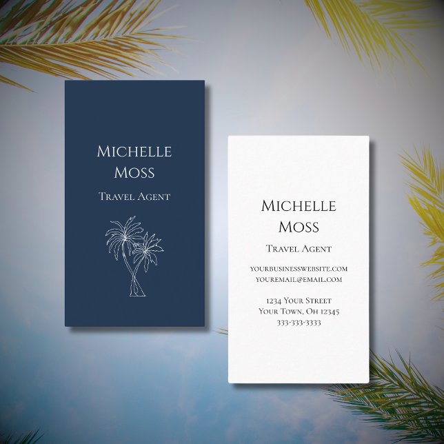 Tarjeta De Visita Dibujo de palmeras tropicales azules de la marina  (Subido por el creador)