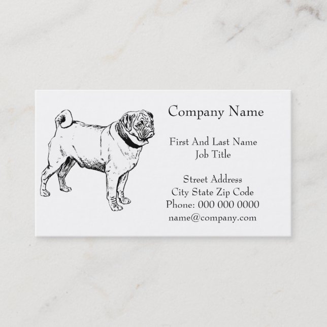 Tarjeta De Visita Dibujo de perro elegante de pug lindo (Anverso)
