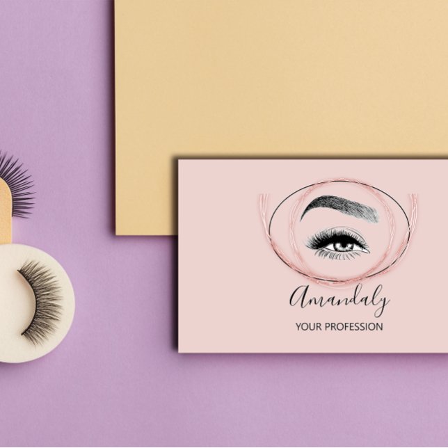 Tarjeta De Visita Dibujo del artista Lash Friseur Logo QR CÓDIGO Fra (Makeup Artist Lash Friseur Logo QR CODE FrameRose Business Card)